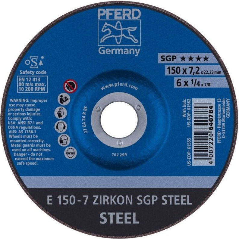 Pferd - Schruppscheibe e 150x7,2x22,23 mm zirkon Speziallinie sgp steel für Stahl