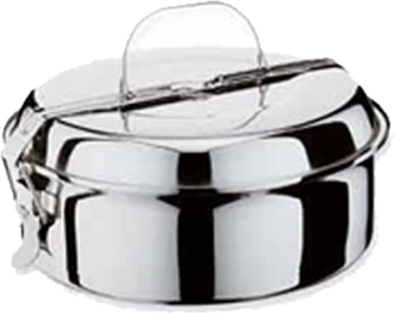 Runde Lunchbox aus Edelstahl 16 cm mit 2 Tellern 5031