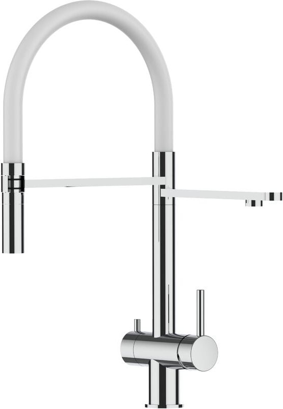 Thumbnail - 3 Wege Wasserhahn Edelstahl Massiv Kuechenarmatur mit Weiss 360 schwenkbarem Auslauf und abnehmbare 2 strahl Handbrause ...