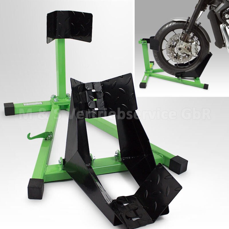 Bituxx Motorradwippe Motorrad Radwippe Montageständer vorne Motorradständer Transportständer Vorderrad Grün / Schwarz