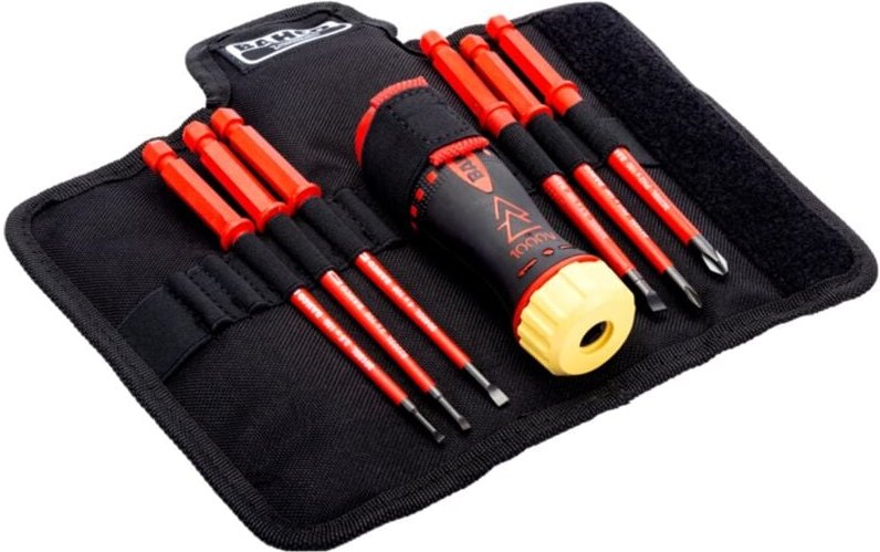 Bahco Isolierter Ratschen-Schraubendreher mit wechselbaren Klingen für Schlitz- und Phillips-Schrauben im Satz - 6-tlg.
