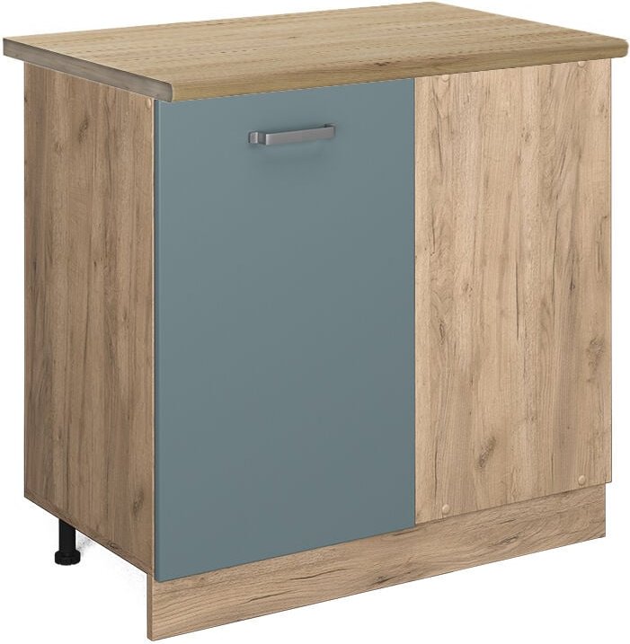 Vicco - Eckunterschrank R-Line, Blau-Grau, 86 cm, ap Eiche