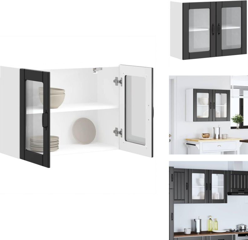 Küchen-Hängeschrank mit Glastür Lucca Schwarz Holzwerkstoff - Küchen-Wandschrank - Küchen-Wandschränke - Wandschrank Küc...