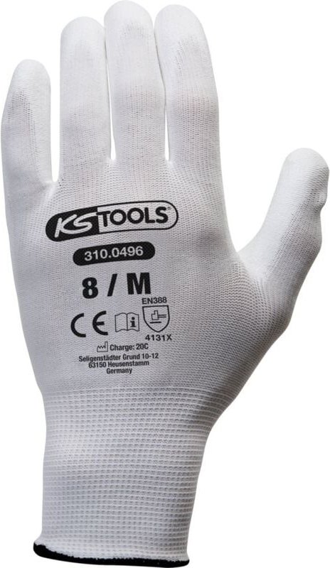 KS-Tools 310.0496 Mikro-Feinstrickhandschuhe weiß, 8/M, 12 Paar