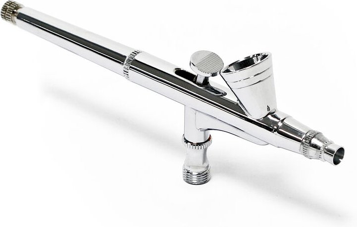 Wiltec Airbrush Pistole Typ 135 mit Double Action Funktion, Düse Ø 0,3 mm, 2 ml Farbbecher, Pipette, Adapter für Modellb...