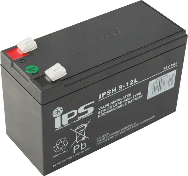 IPSH 9-12L: IPSH 9-12L: VRLA AGM Batterie 12V 9Ah, Leistung, 290W/10min 6-9 Jahre, T2 6,3mm, für USV