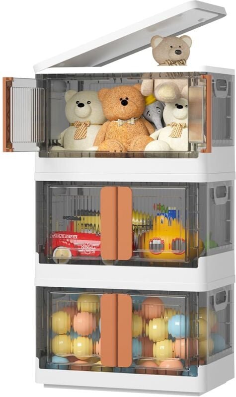 Faltbare Aufbewahrungsbox aus Kunststoff, 32 l, mit Deckel und 4 stapelbaren Rädern, für Kleidung, Spielzeug, Bücher, Au...