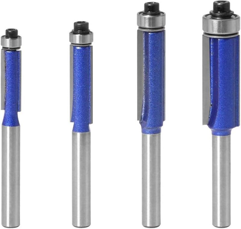 4 Stück 6,35 mm Schaft, verbesserter Kopierfräser, Bündigfräser, Doppelnutfräser mit Oberlager, 6,35, 7,96, 9,52, 12,7 m...