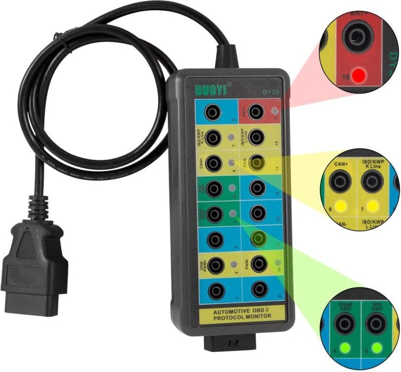 Ej.life - OBD2-Breakout-Box-Diagnosetool, 16-poliger OBDII-Protokolldetektor, Kommunikationserkennung/Diagnose/Programmi...