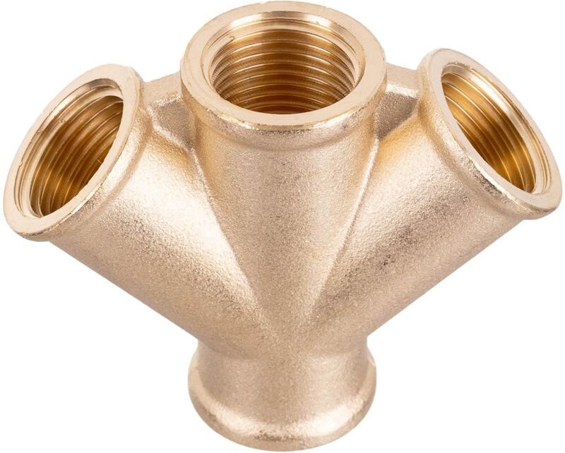 Thumbnail - Luftverteiler Pneumatik Messing 3-Wege Gewinde 1/2 Zoll Einbau