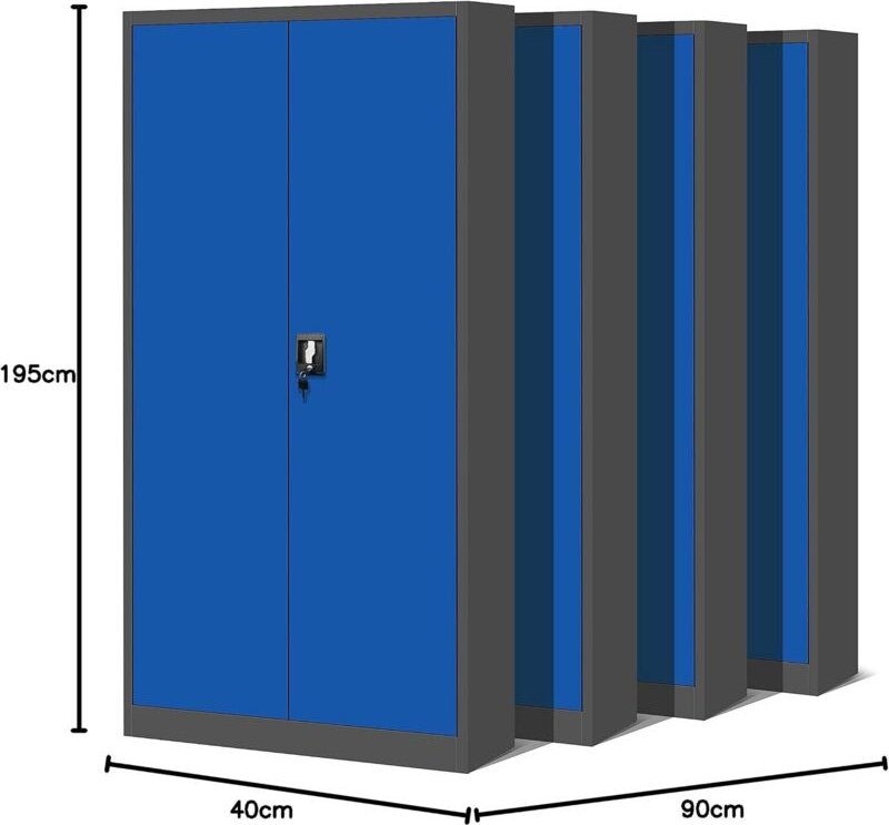 4er Set Aktenschrank C001H Büroschrank Metallschrank Stahlschrank Werkzeugschrank Stahlblech Pulverbeschichtet Flügeltür...