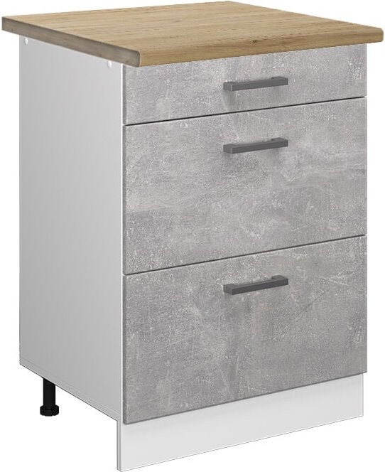 Vicco - Schubladenunterschrank R-Line, Beton, 60 cm mit Schubladen, ap Eiche