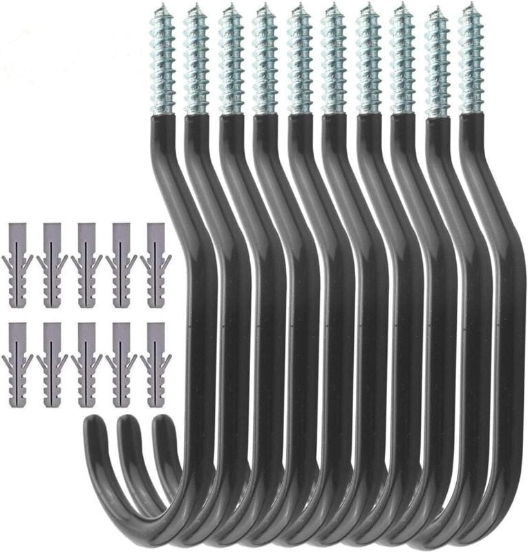 10 Fahrradhaken, große Kapazität, Fahrradhaken, montierter Hakensatz mit 10 Kunststoffbolzen, Wand- und Deckenmontage