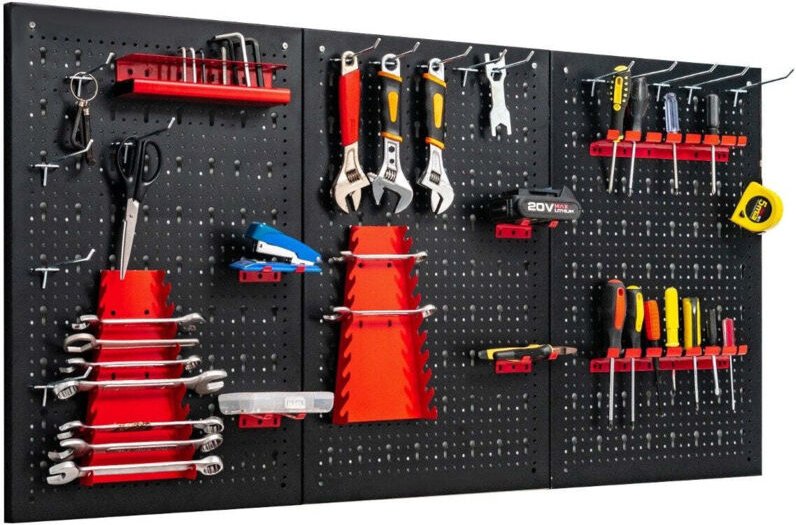 Werkzeugwand mit 25 hangende zubehorteile lagersystem werkzeughaltersortiment 3 lochplatten 120 x 60 cm