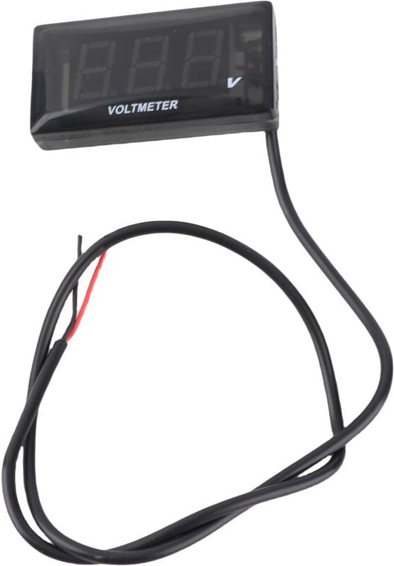 Digitales Motorrad-Voltmeter (10–150 V DC) mit wasserdichter LED-Anzeige, Spannungsprüfer, Batteriemonitor und Ständer