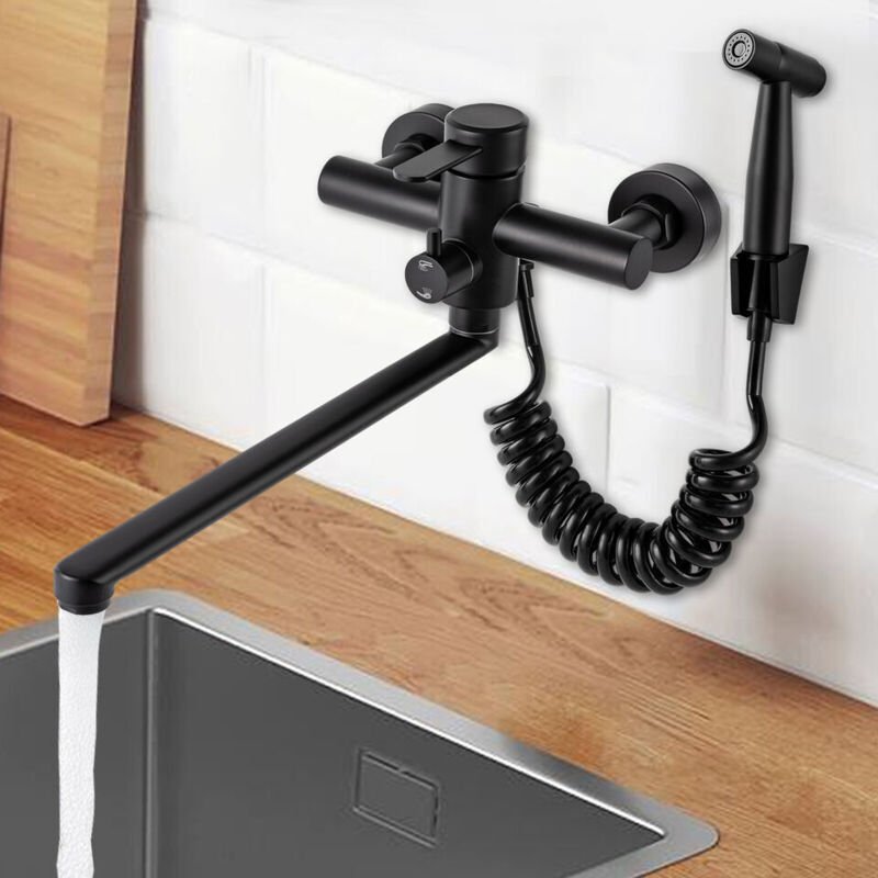 360°-Küchenarmatur aus Edelstahl für die Wandmontage Spülbeckenarmatur mit Spritzpistole