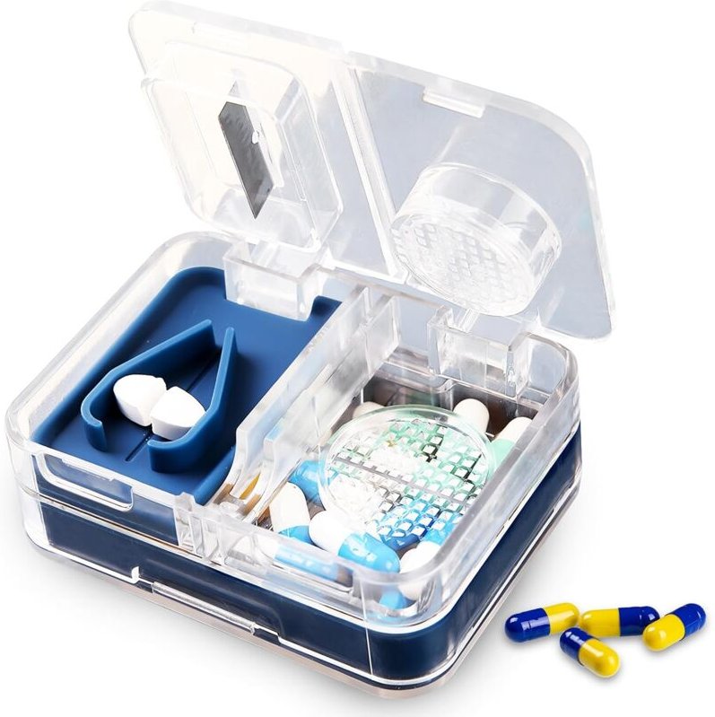 Sollbry - 3-in-1-Tablettenschneider, Medizinschneider, Medizinzerkleinerer, 4-Tage-Wochen-Medizin-Pillendose, Reise-Pill...