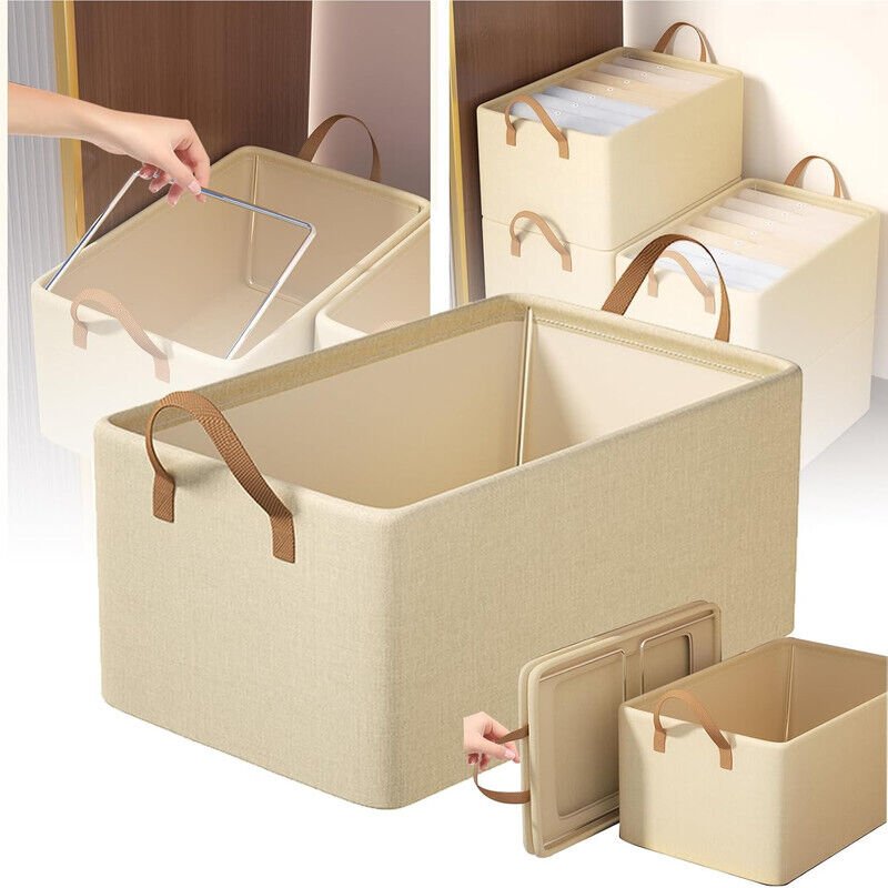 Boîte pliante pour vêtements, capacité 26 L, support cadre en acier + double poignées + grande ouverture (accès facile),...