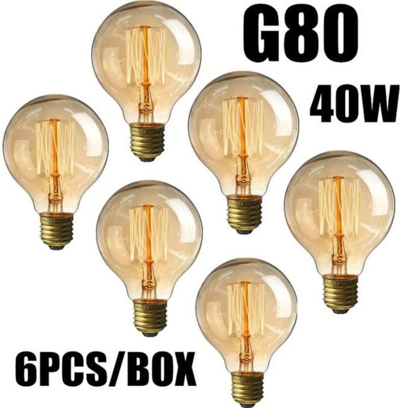 Mumu - Lot 6 Stück 40 w E27 Glühbirnen Vintage Edison G80 Glühlampe Warmweiß 220 v