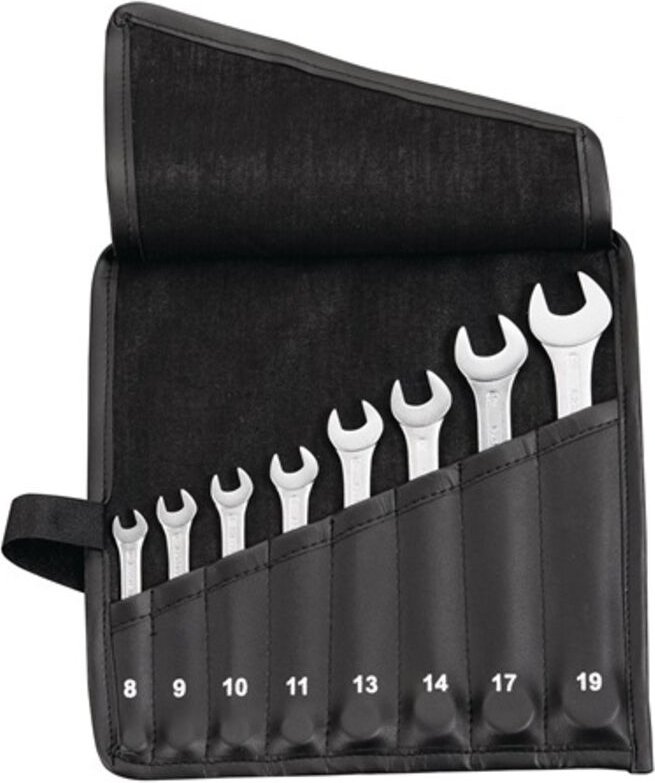Ringmaulschlüsselsatz 8-teilig Schlüsselweite 8-19 mm Form a CV-Stahl in Rolltasche