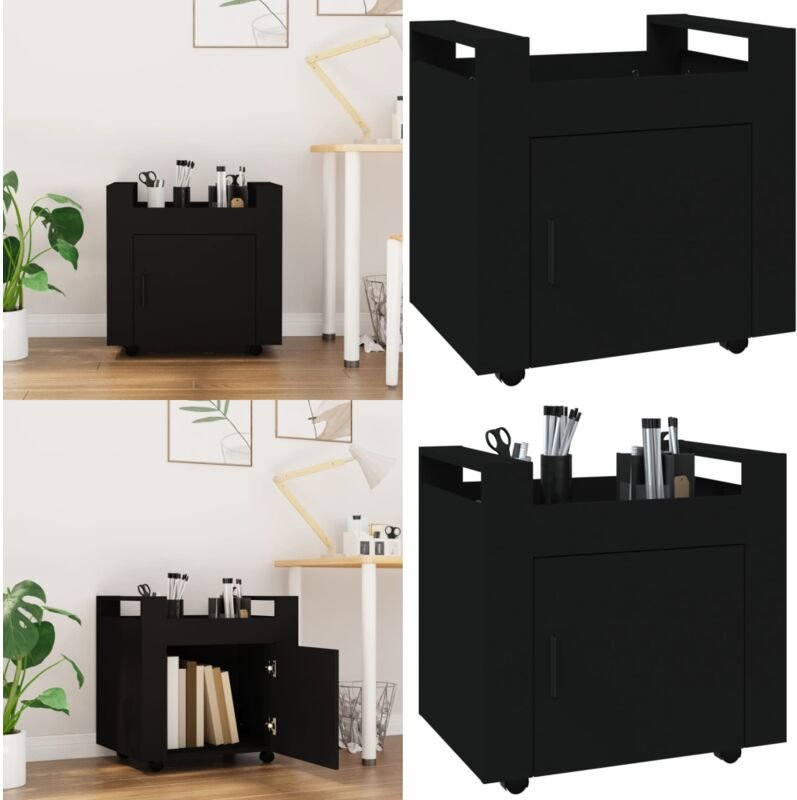 Bürowagen Schwarz 60x45x60 cm Holzwerkstoff - Bürowagen - Schreibtisch-Wagen - Home & Living