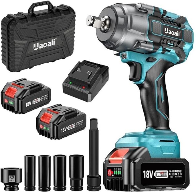 Uaoaii 1300 N.m Akku Schlagschrauber, Schlagschrauber Akku lkw Reifenwechsel mit Zwei 5000 mAh Akku, Elektrischer Schlag...