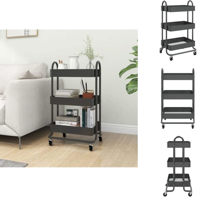 Kücheninseln & Küchenwagen - Living 3-Etagen-Wagen Anthrazit 43x34x79 cm Stahl - Anthrazit