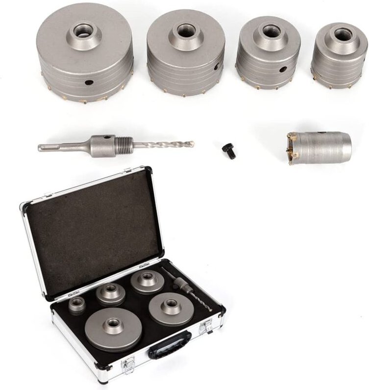6 Stück Lochsäge Kernbohrer Set Beton Bohrkrone Ø40/68/80/100/120mm sds Adapter