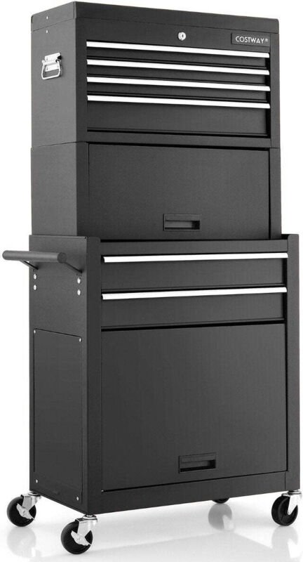 2 in 1 werkstattwagen mit koffer 9 facher haken abschliebare werkzeugwagen auf radern schwarz