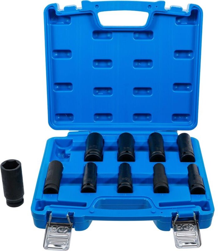 Kraft-Steckschlüssel-Einsatz-Satz Sechskant, tief Antrieb Innenvierkant 12,5 mm (1/2") SW 10 - 24 mm 10-tlg.