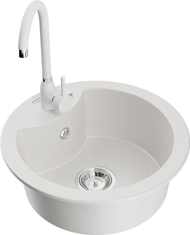 Diego 1-Becken-Granit-Spüle mit Mischbatterie Telma, Weiß - 6512-20-670200-20 - Mexen