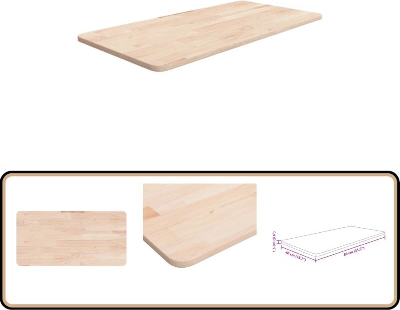 Waschtischplatte 80x40x1,5 cm Massivholz Unbehandelt - Waschtischplatte - Eichenholzarbeitsplatte - Badezimmereinrichtun...