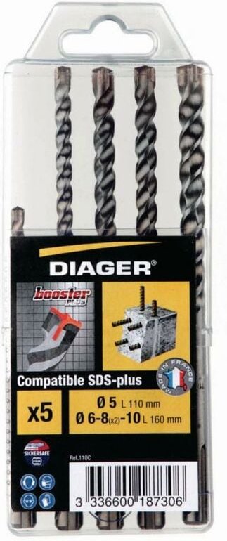 Sets mit 5 Betonbohrern Diager SDS-plus Booster-plus - 110C