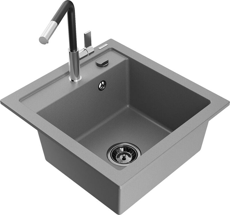 Vito 1-Becken-Granit-Spüle mit Mischbatterie Flora, Grau - 6503-71-670401-07-B - Mexen