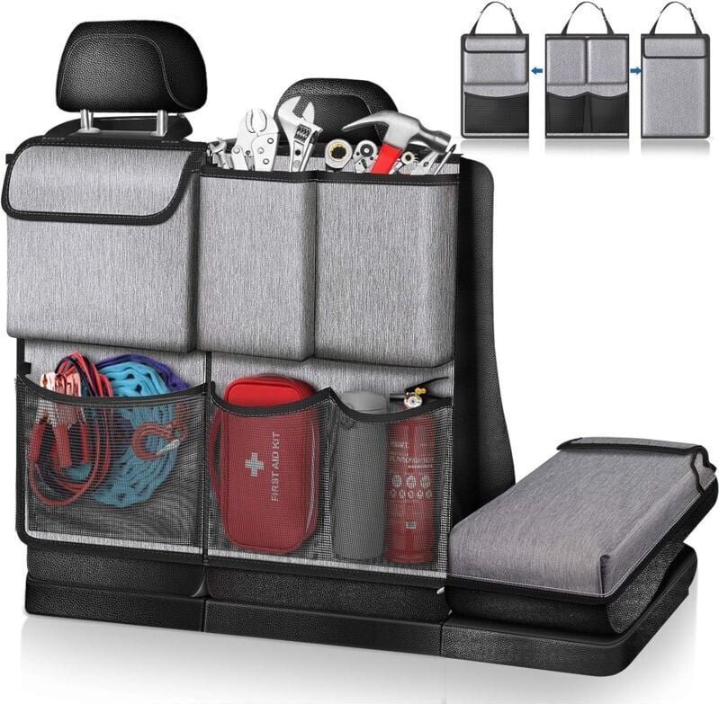 Thumbnail - Kofferraum-Organizer (grau) – Abnehmbare Auto-Aufbewahrungstasche, Mehrzweck-Autositz-Organizer-Tasche für Auto-Innenaus...