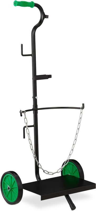 Relaxdays - Gas Transportwagen, Transportkarre für 5 & 11 kg Gasflaschen, Propan, Vollgummireifen, Stahl, schwarz/grün