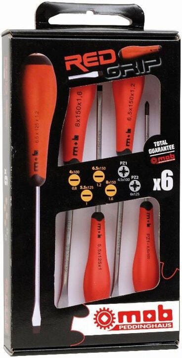 Thumbnail - Mob Outillage - Satz 6 Schraubendreher Redgrip 4 Schlitz + 2 pz - mob - 9129001201