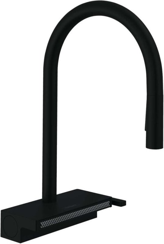 M81 - Spültischarmatur Aquno Select 170 mit ausziehbarer Brause und flachem Brausestrahl, schwarz matt 73837670 - Hansgr...
