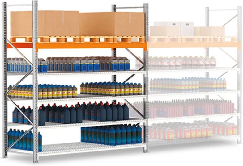 Palettenregale 4 Ebenen + Palettenregale 2 Ebenen - Startmodul: Höhe 4500mm - Länge 2700mm - RAYOHYBS/5N/4527/D