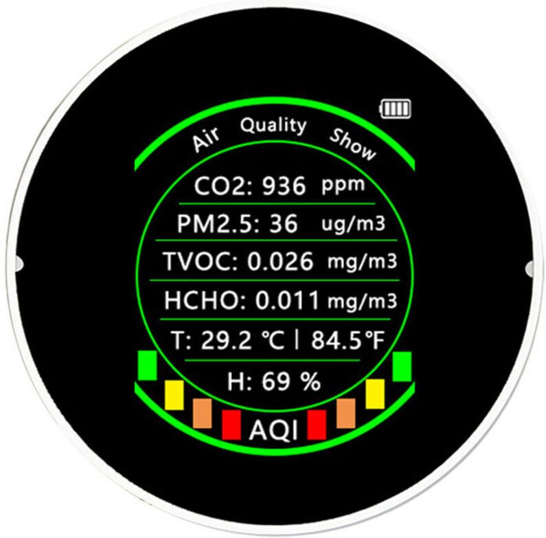 7-in-1-Multifunktions-Luftqualitätsmessgerät, PM2.5, CO2, TVOC, HCHO, AQI, Temperatur- und Feuchtigkeitstester, tragbare...