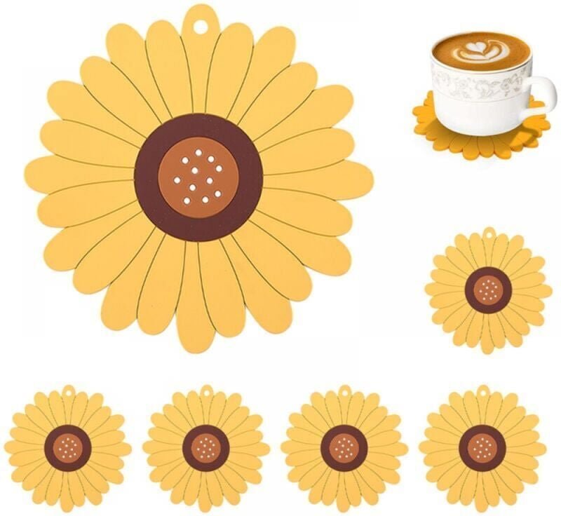 Thumbnail - Blumenuntersetzer, 15 cm, 6 süße Silikonuntersetzer, rutschfest, waschbar, wiederverwendbar, hitzebeständig