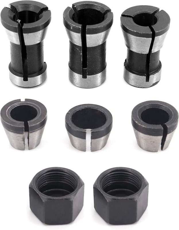 Thumbnail - Lot de 6 mandrins de serrage en acier de haute précision pour défonceuse - 6 mm, 6,35 mm, 8 mm + 2 écrous - Lntyq