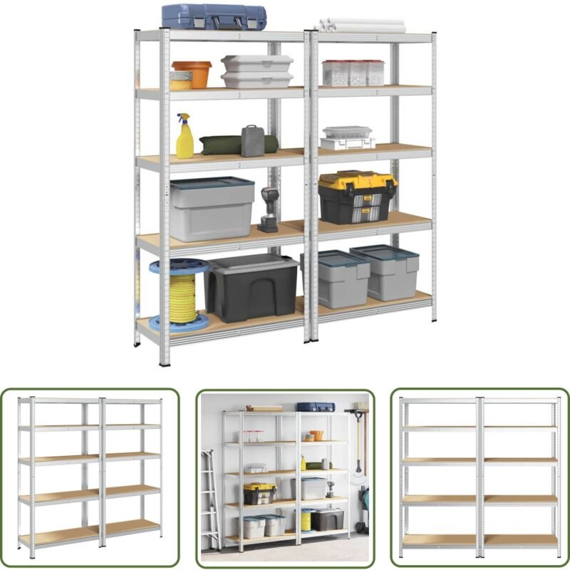 VidaXL Schwerlastregale mit 5 Böden 2 Stk. Silbern Stahl Holzwerkstoff