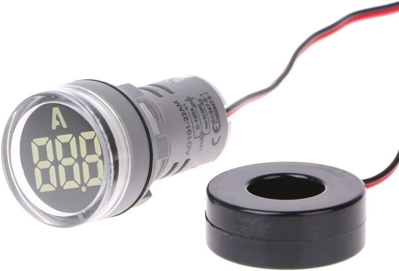 AC 220 V 22 mm digitales Amperemeter 0–100 A Stromüberwachung Signallampe Amperemeter (weiß)