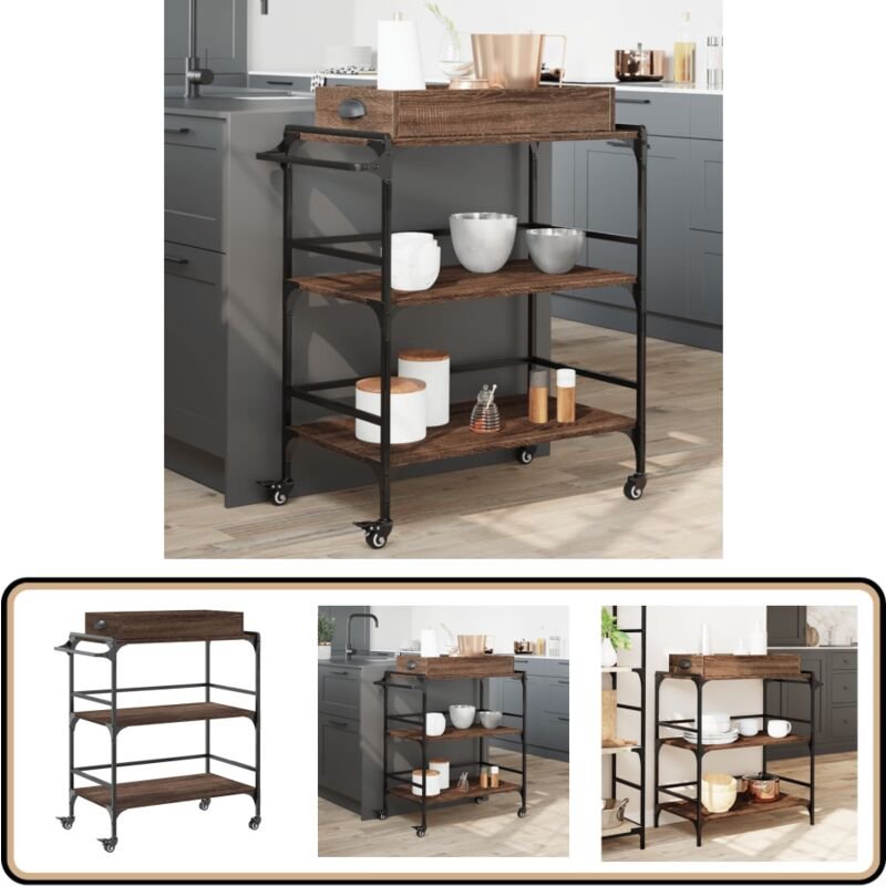 Küchenwagen Braun Eichen-Optik 81,5x41x92,5 cm Holzwerkstoff - Küchenwagen - Holzwerkstoffmöbel - Esstisch - Barhocker -...