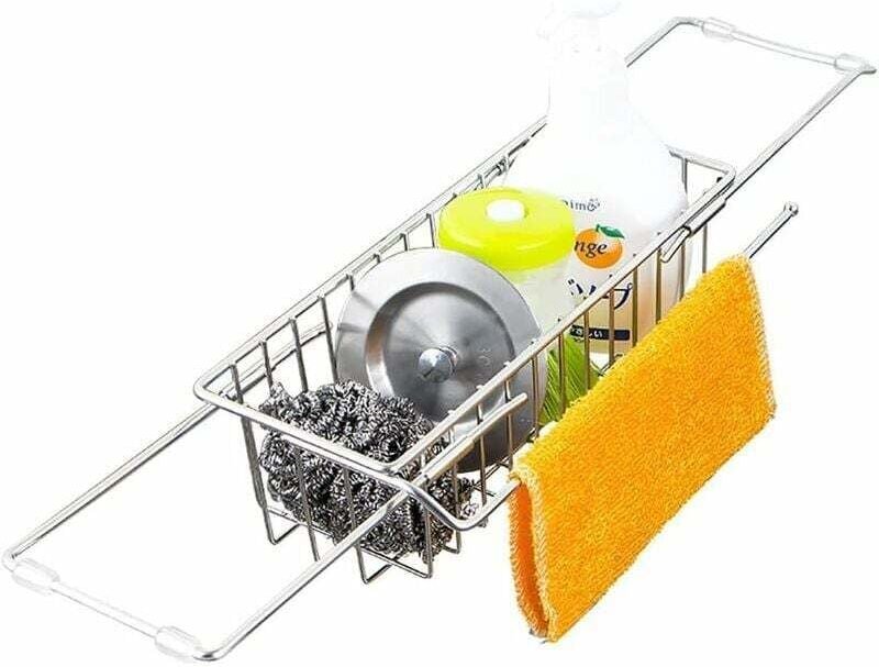 Küchenspülen-Organizer, ausziehbarer Schwammhalter, Teleskop-Abtropfgestell, Edelstahl-Organizer, 23–47 cm, multifunktio...