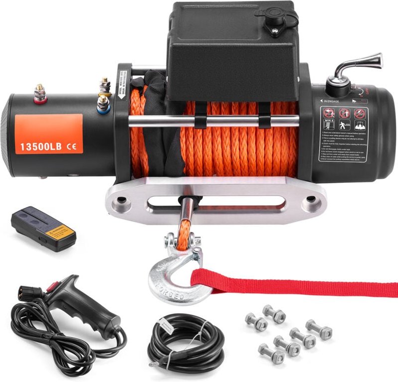 Elektrische Seilwinde mit einer Tragkraft von 13.500 lb und 12-V-Gleichstrom-LKW-Winde. Sie wird mit einer Φ3/8 Zoll x 8...