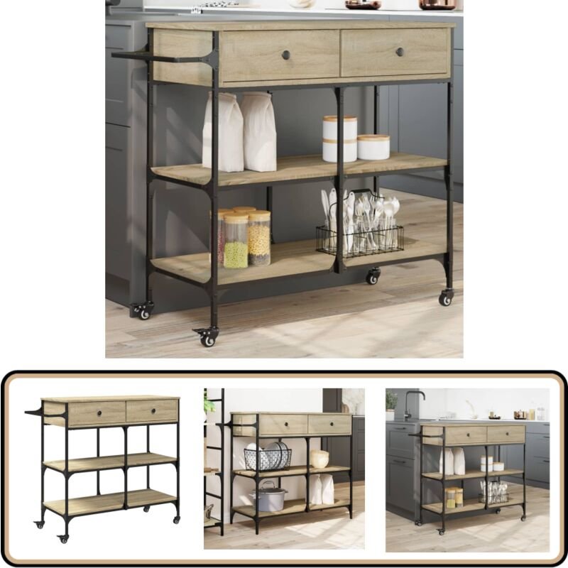 Küchenwagen Sonoma-Eiche 105x42x95 cm Holzwerkstoff - Küchenschrank - Küchentisch - Rollwagen - Kücheninsel - Retro Stil