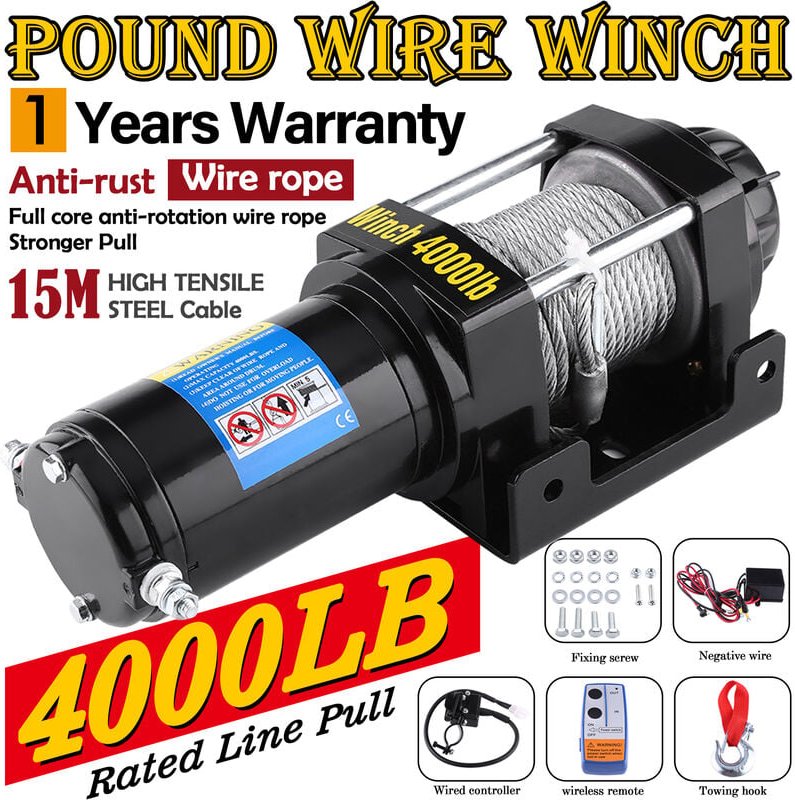 4000 lbs elektrische Bergungswinde Kit atv Trailer Truck Car dc 12V Fernbedienung
