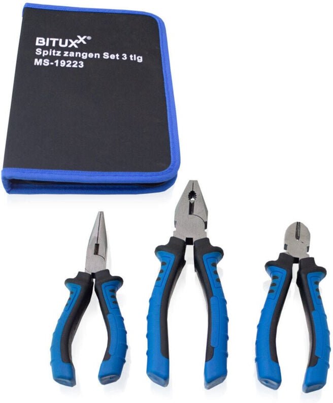 Bituxx - Zangen Set 3 tlg. Zangen Satz Spitzzange Kneifzange Kombizange Seitenschneider